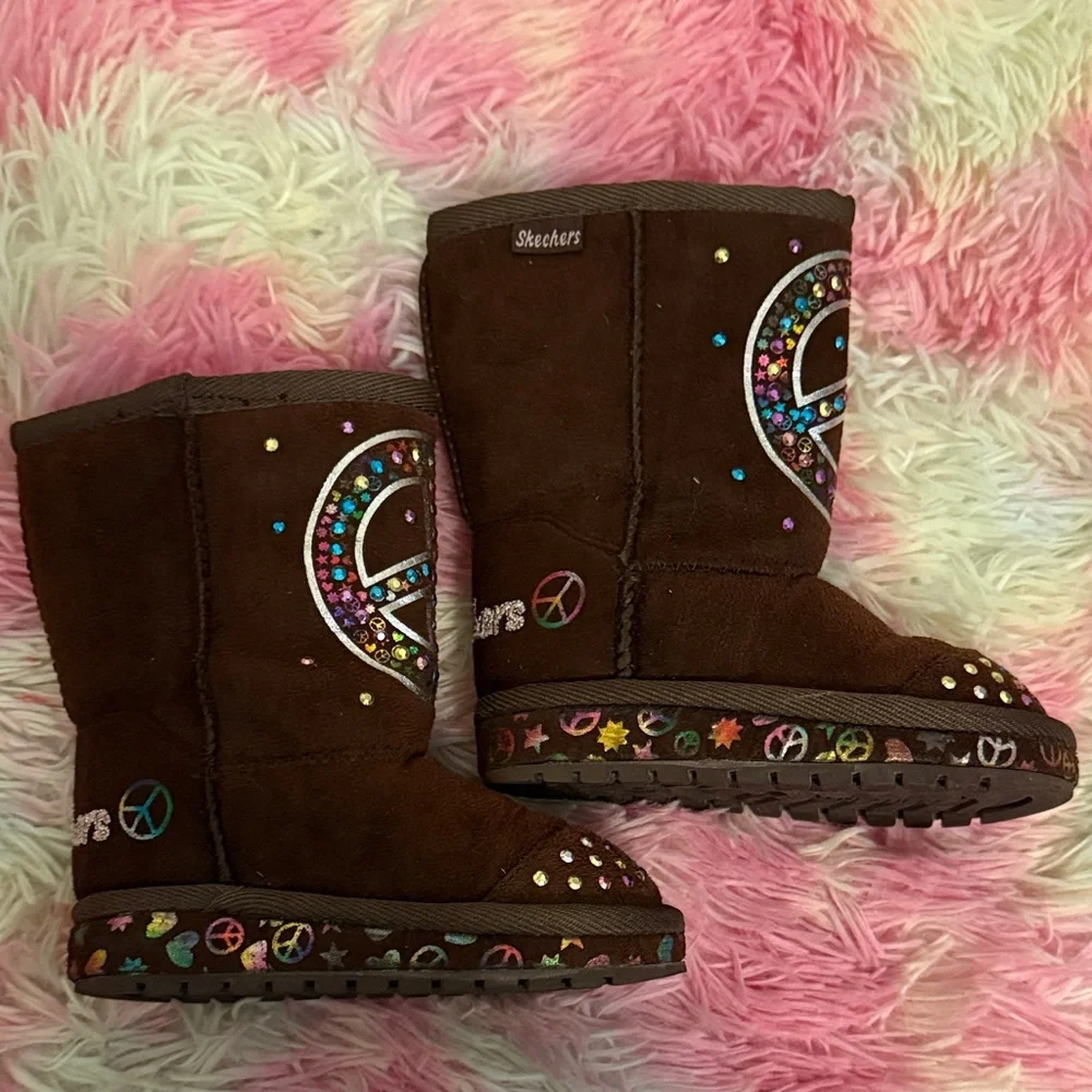 Skechers Kids Brown Boots with Colorful Accents